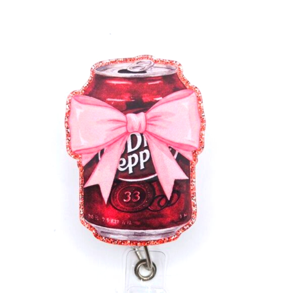 Coquette Dr Pepper Glitter Acrylic Retractable Badge ID Reel Mix Or Match